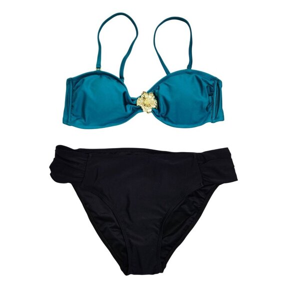 Teal Black Womens Wild Fable Bikini Set Gold Accent Size S Adjustable Straps - Picture 1 of 5